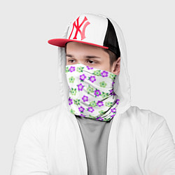 Бандана-труба Зеленые фиолетовые цветы на белом фоне, цвет: 3D-принт — фото 2