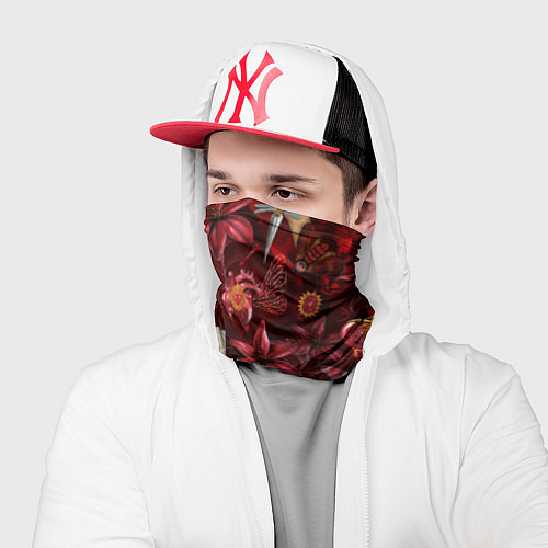 Бандана Бордовая готика с сердцем, лилиями и мотыльками / 3D-принт – фото 2