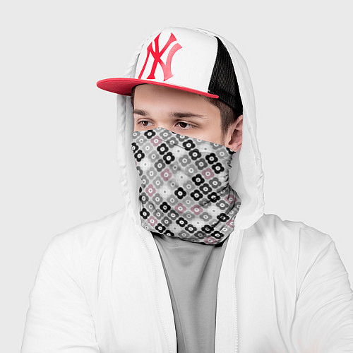 Бандана Цветочный серо-розовый узор ретро / 3D-принт – фото 2