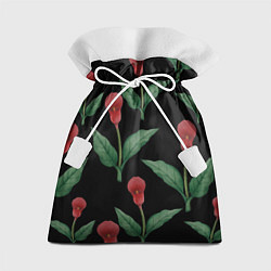 Мешок для подарков Красные каллы на черном, цвет: 3D-принт