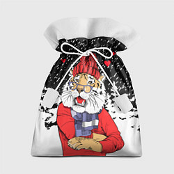 Мешок для подарков Тигр в красном, цвет: 3D-принт