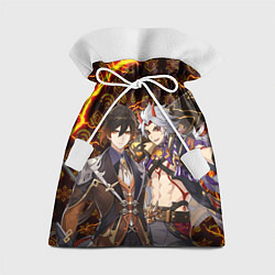 Мешок для подарков ЧЖУН ЛИ И ИТТО АРАТАКИ ГЕНШИН ИМПАКТ GENSHIN IMPAC, цвет: 3D-принт