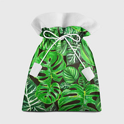 Мешок для подарков Тропические листья на темном фоне, цвет: 3D-принт