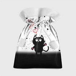 Мешок для подарков Котик в тумане Сердечки, цвет: 3D-принт