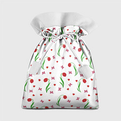 Мешок для подарков Тюльпаны, бабочки, сердечки, цвет: 3D-принт