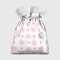 Мешок для подарков Фламинго и круги на белом фоне, цвет: 3D-принт