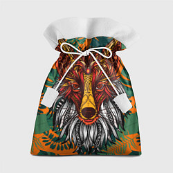 Мешок для подарков Рыжая Лиса африканский узор Разноцветная лисичка, цвет: 3D-принт