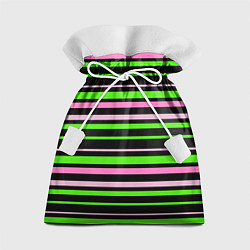 Мешок для подарков Полосаты узор в зелено-розовых оттенках на черном, цвет: 3D-принт