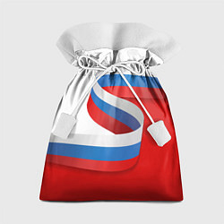 Мешок для подарков Лента триколор на красно-белом фоне, цвет: 3D-принт