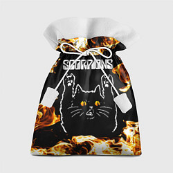 Мешок для подарков Scorpions рок кот и огонь, цвет: 3D-принт
