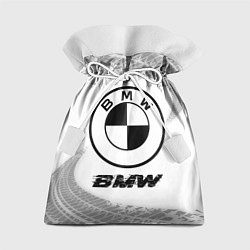 Мешок для подарков BMW speed на светлом фоне со следами шин, цвет: 3D-принт