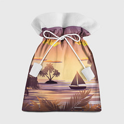 Мешок для подарков Лодка в море на закате возле тропических островов, цвет: 3D-принт