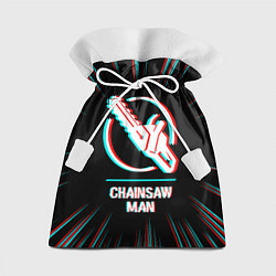 Мешок для подарков Символ Chainsaw Man в стиле glitch на темном фоне, цвет: 3D-принт