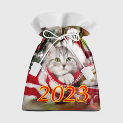 Мешок для подарков Котенок в новогодней шапочке, цвет: 3D-принт