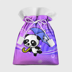 Мешок для подарков Панда с зонтиком бежит в гости, цвет: 3D-принт