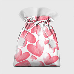 Мешок для подарков Розовые акварельные сердца - паттерн, цвет: 3D-принт