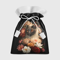 Мешок для подарков Милый котик окружённый цветами, цвет: 3D-принт