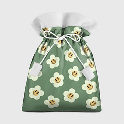 Мешок для подарков Цветочки-смайлики: темно-зеленый паттерн, цвет: 3D-принт
