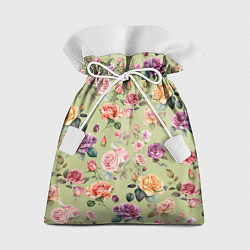 Мешок для подарков Акварельные цветы - паттерн зеленый, цвет: 3D-принт
