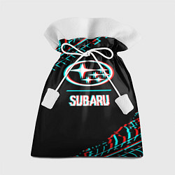 Мешок для подарков Значок Subaru в стиле glitch на темном фоне, цвет: 3D-принт