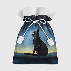 Мешок для подарков Черный кот и звезды - акварель, цвет: 3D-принт