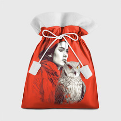 Мешок для подарков Леди в красном с совой, цвет: 3D-принт