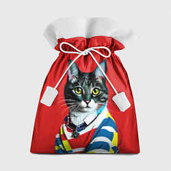 Мешок для подарков Милая кисуля в модном полувере - поп-арт, цвет: 3D-принт