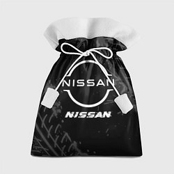 Мешок для подарков Nissan speed на темном фоне со следами шин, цвет: 3D-принт