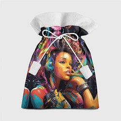 Мешок для подарков Красивая киберпанк девушка и яркие краски в стиле, цвет: 3D-принт