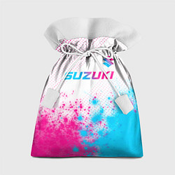 Мешок для подарков Suzuki neon gradient style: символ сверху, цвет: 3D-принт