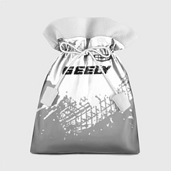 Мешок для подарков Geely speed на светлом фоне со следами шин посеред, цвет: 3D-принт