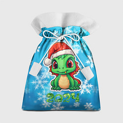 Мешок для подарков Маленький зеленый новогодний дракон, цвет: 3D-принт