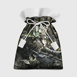 Мешок для подарков Кот снайпер в камуфляже, цвет: 3D-принт