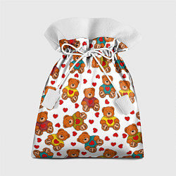 Мешок для подарков Мишки игрушки в свитерах и сердечки, цвет: 3D-принт