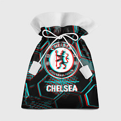 Мешок для подарков Chelsea FC в стиле glitch на темном фоне, цвет: 3D-принт