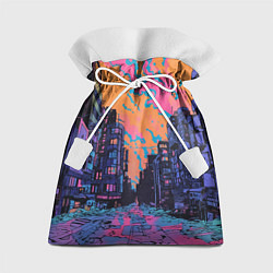 Мешок для подарков Киберпанк город в стиле комиксов, цвет: 3D-принт