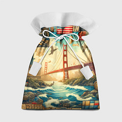 Мешок для подарков Мост через реку и пэчворк - нейросеть арт USA brid, цвет: 3D-принт