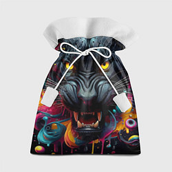 Мешок для подарков Оскал свирепой пантеры - нейросеть, цвет: 3D-принт