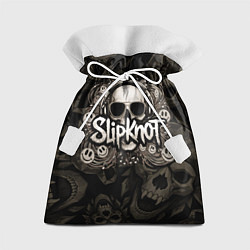 Мешок для подарков Slipknot на фоне черепа в очках и наушниках, цвет: 3D-принт