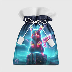 Мешок для подарков Пикадзила на крыше небоскрёба - неоновое свечение:, цвет: 3D-принт