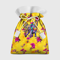 Мешок для подарков Слон с крыльями бабочки на цветочном фоне, цвет: 3D-принт