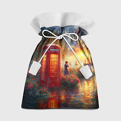 Мешок для подарков Пейзаж с красной телефонной будкой, цвет: 3D-принт