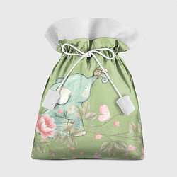 Мешок для подарков Слоненок с зайчиком в цветах на зеленом, цвет: 3D-принт