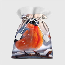 Мешок для подарков Снегирь на зимней ветке, цвет: 3D-принт
