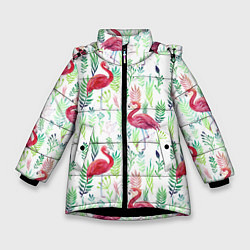 Куртка зимняя для девочки Цветы и бабочки 2, цвет: 3D-черный