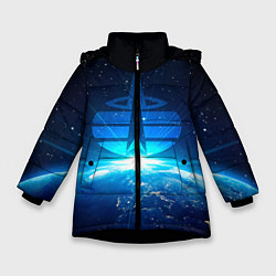 Куртка зимняя для девочки Космические войска, цвет: 3D-черный