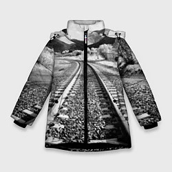 Куртка зимняя для девочки Железная дорога, цвет: 3D-черный