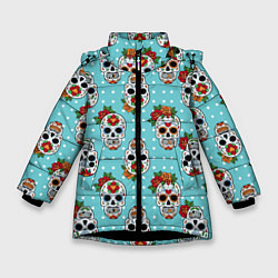 Куртка зимняя для девочки Узор Черепа Чикано, цвет: 3D-черный