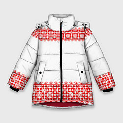 Куртка зимняя для девочки Славянский орнамент (на белом), цвет: 3D-красный