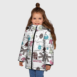 Куртка зимняя для девочки Снеговики Новый год 2017, цвет: 3D-черный — фото 2